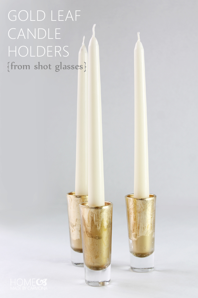 DIY gold leaf candle holders from shot glasses