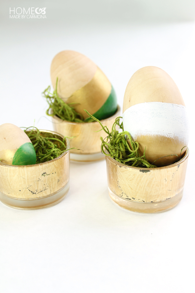 Color block wooden eggs in votives