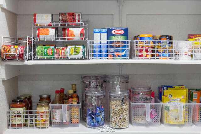 Plastic-Bins-Wire-Shelves-Pantry Organization